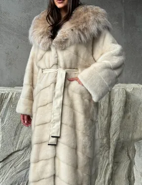 Норка шуба паркет с капюшоном рысь