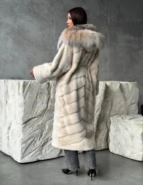 Норка шуба паркет с капюшоном рысь