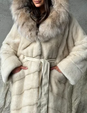 Норка шуба паркет с капюшоном рысь