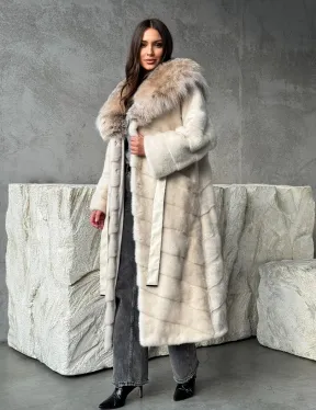 Норка шуба паркет с капюшоном рысь