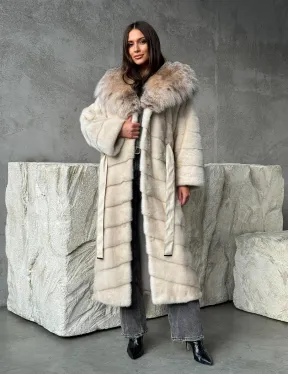 Норка шуба паркет с капюшоном рысь