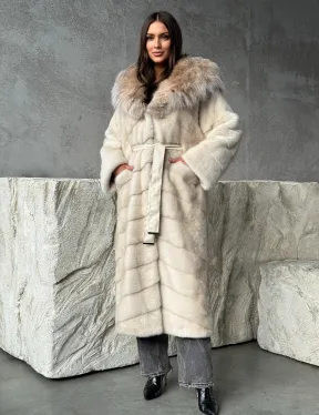 Норка шуба паркет с капюшоном рысь
