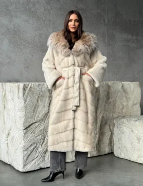 Норка шуба паркет с капюшоном рысь