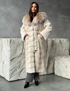 Норка шуба паркет с капюшоном рысь
