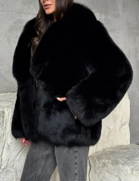 Черная шуба из лисы