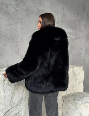 Черная шуба из лисы