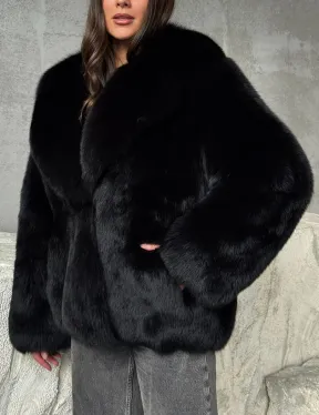 Черная шуба из лисы