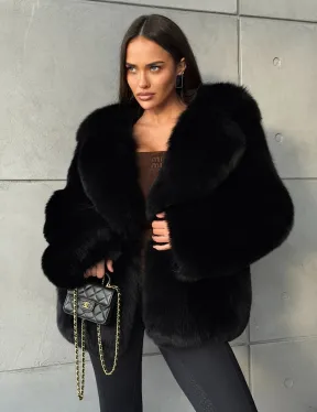 Черная шуба из лисы