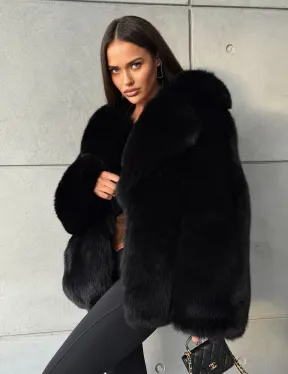 Черная шуба из лисы
