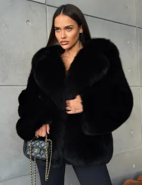 Черная шуба из лисы