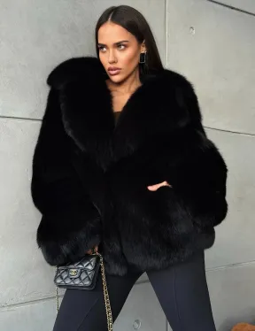 Черная шуба из лисы
