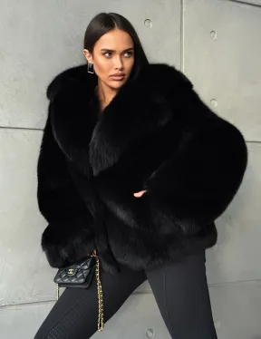 Черная шуба из лисы