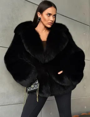 Черная шуба из лисы