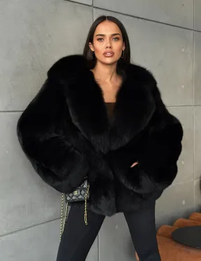 Черная шуба из лисы