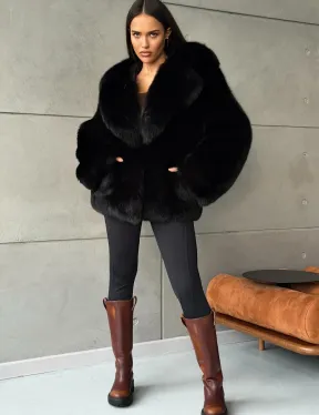 Черная шуба из лисы