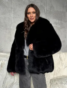 Черная шуба из лисы