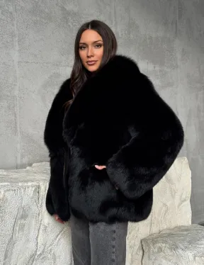 Черная шуба из лисы