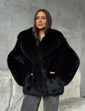 Черная шуба из лисы
