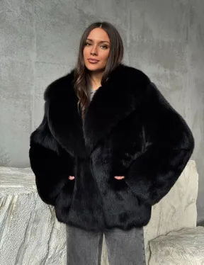 Черная шуба из лисы