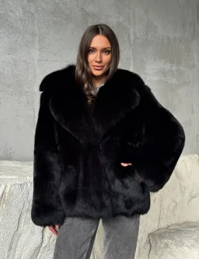 Черная шуба из лисы