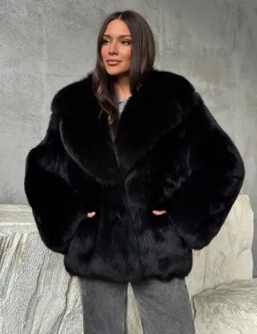 Черная шуба из лисы
