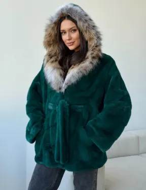 Норковая шуба с капюшоном из рыси