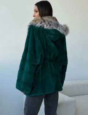 Норковая шуба с капюшоном из рыси