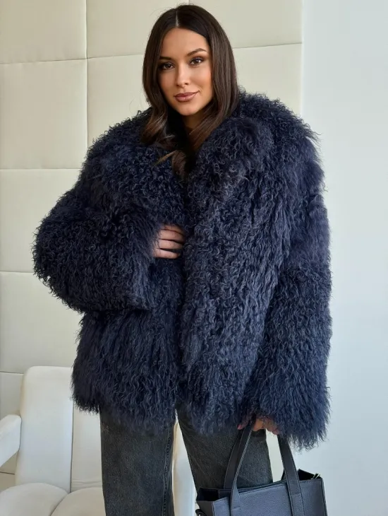 Шуба из ламы - цвет джинс