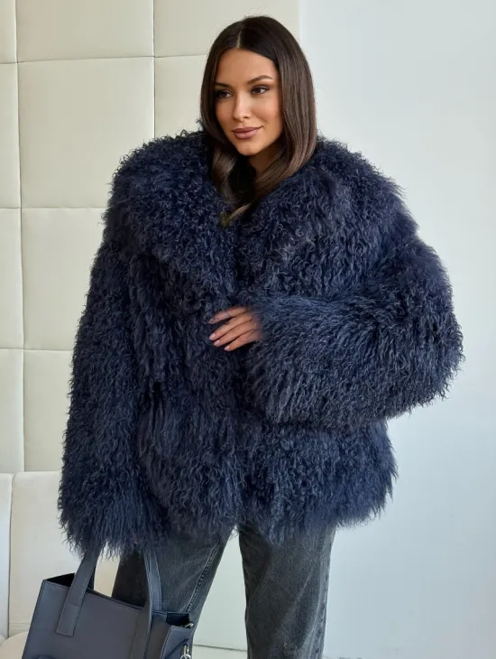 Шуба из ламы - цвет джинс