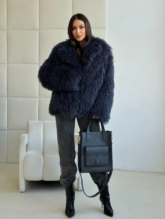 Шуба из ламы - цвет джинс