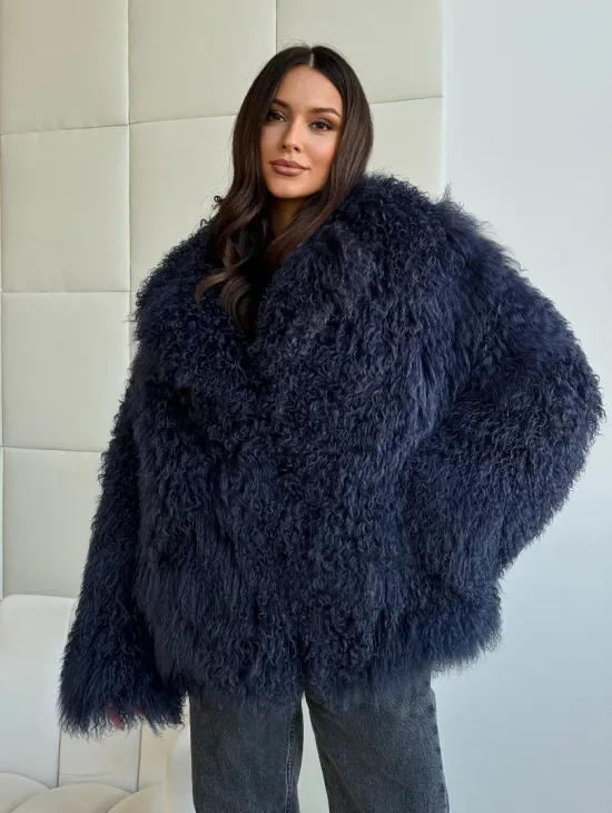 Шуба из ламы - цвет джинс