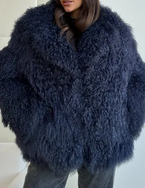 Шуба из ламы - цвет джинс