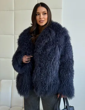 Шуба из ламы - цвет джинс