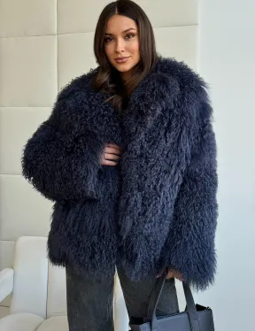 Шуба из ламы - цвет джинс