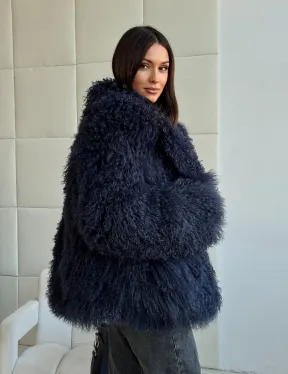 Шуба из ламы - цвет джинс