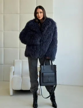 Шуба из ламы - цвет джинс