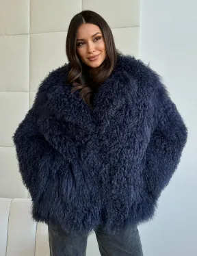 Шуба из ламы - цвет джинс