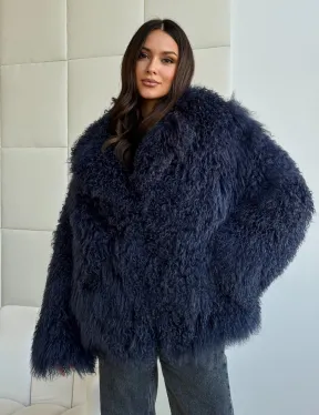 Шуба из ламы - цвет джинс