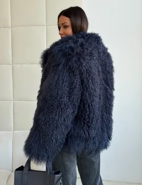 Шуба из ламы - цвет джинс