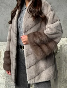 Норковое полупальто с меховыми манжетами из куницы