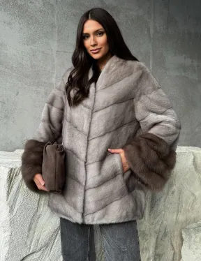 Норковое полупальто с меховыми манжетами из куницы