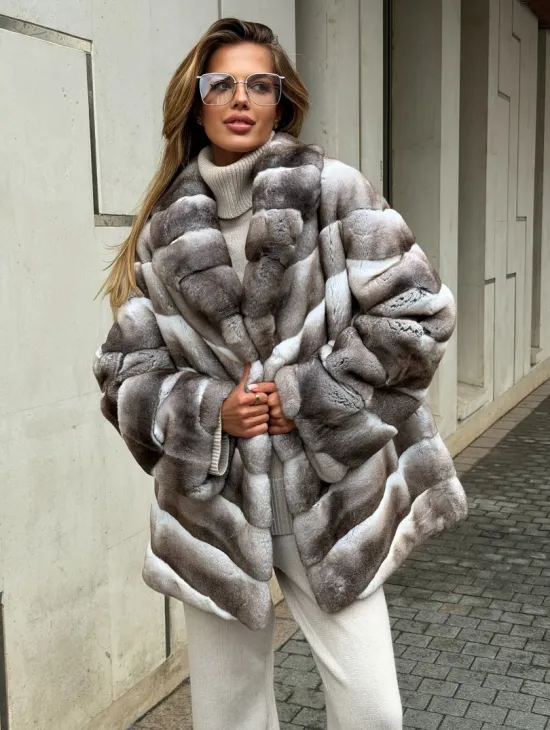 Шуба из меха шиншиллового кролика PREMIUM COLLECTION