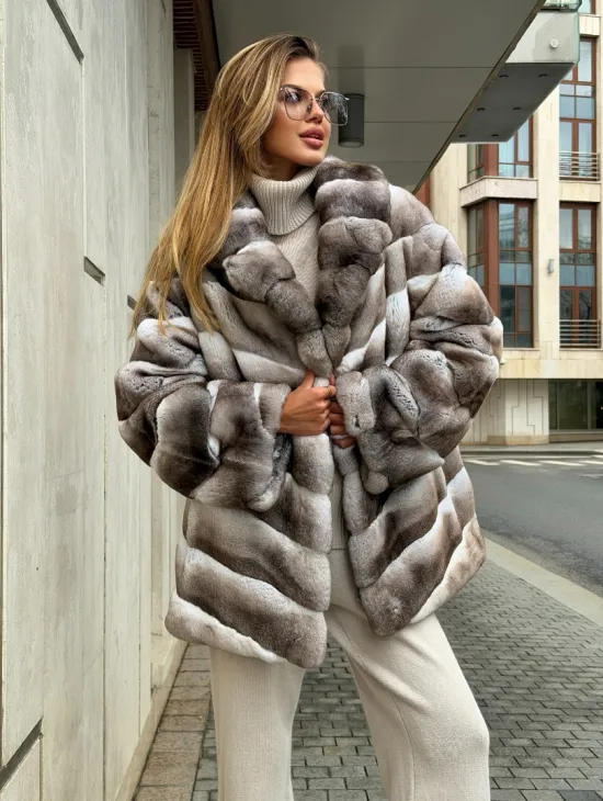 Шуба из меха шиншиллового кролика PREMIUM COLLECTION