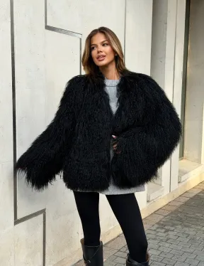 Полушубок черный из ламы