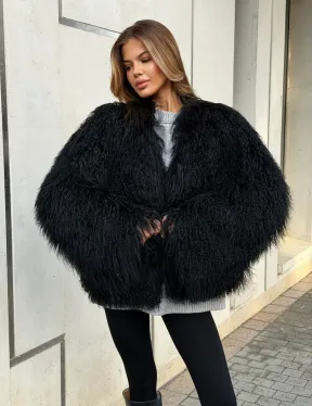 Полушубок черный из ламы