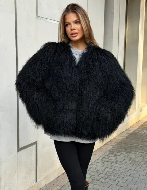 Полушубок черный из ламы