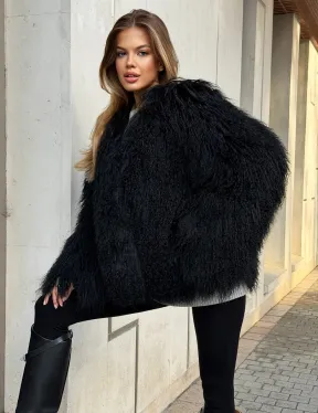 Полушубок черный из ламы