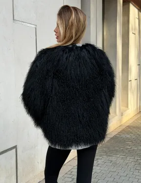 Полушубок черный из ламы