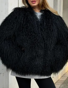 Полушубок черный из ламы