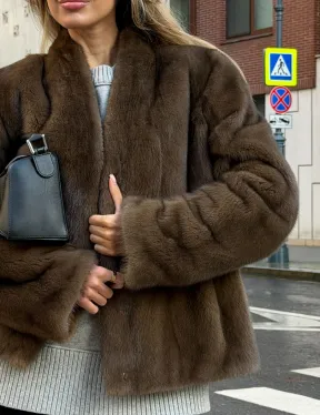 Короткий норковый жакет - цвет соболь